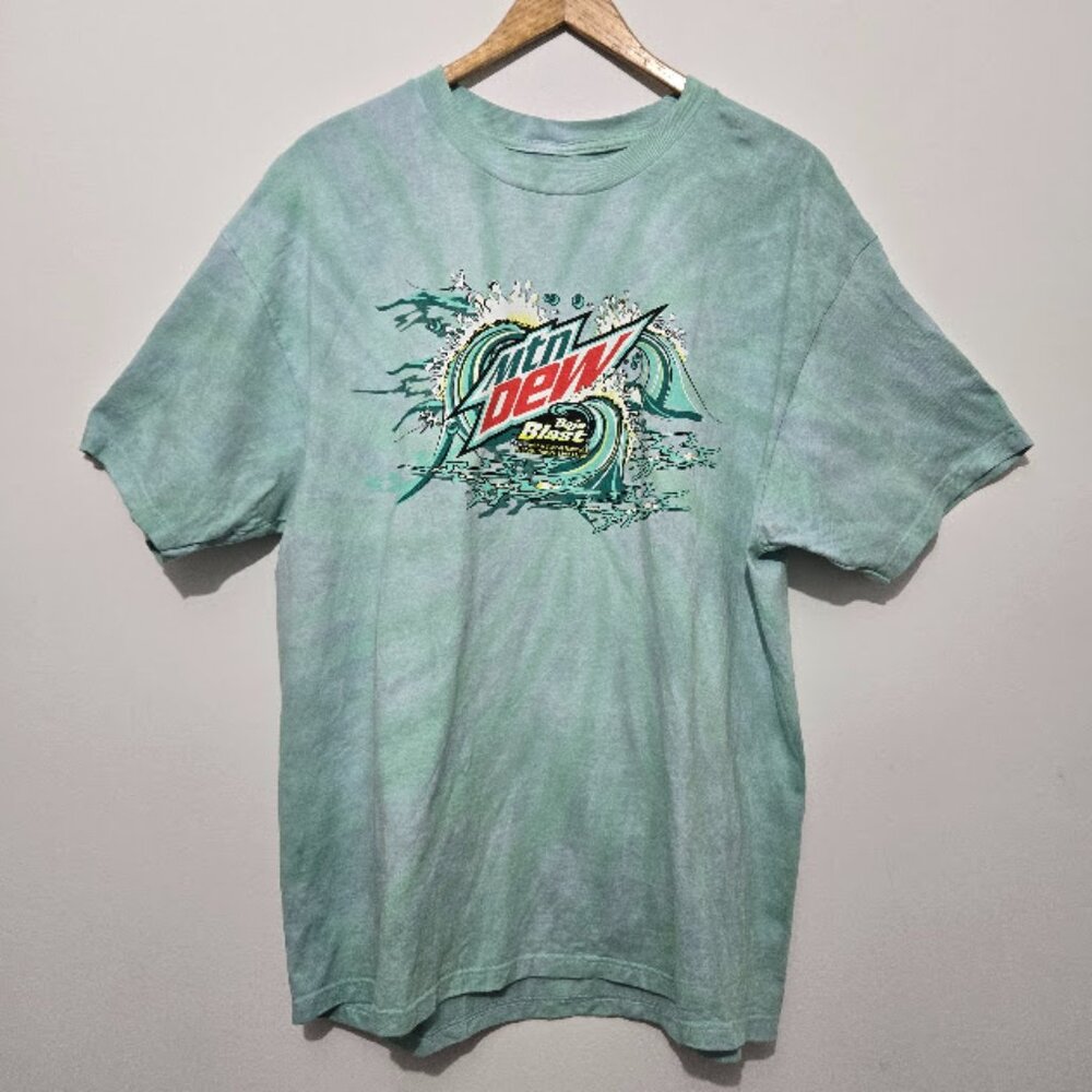Mountain Dew Mens Baja Blast TShirt Size L Tie Dye Soda Pop Promo Cotton Skater